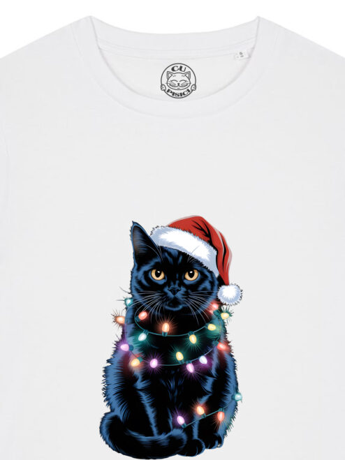 Tricou bumbac organic-Xmas Black Cat, Femei