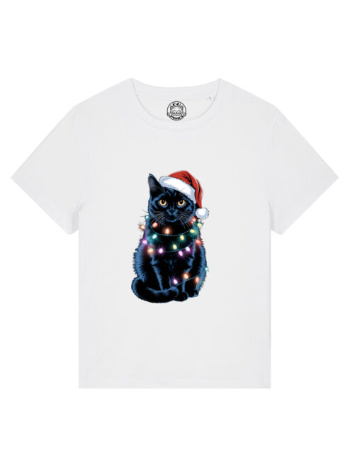Tricou bumbac organic-Xmas Black Cat, Femei