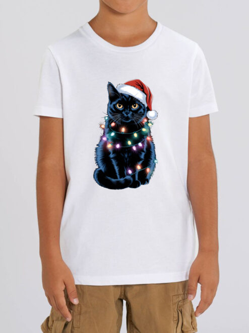 Tricou bumbac organic-Xmas Black Cat, Copii