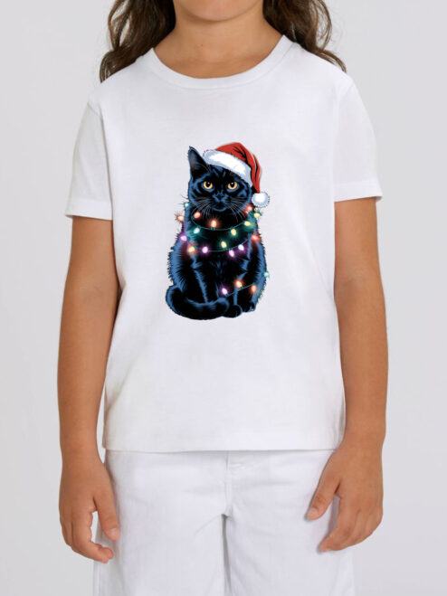 Tricou bumbac organic-Xmas Black Cat, Copii
