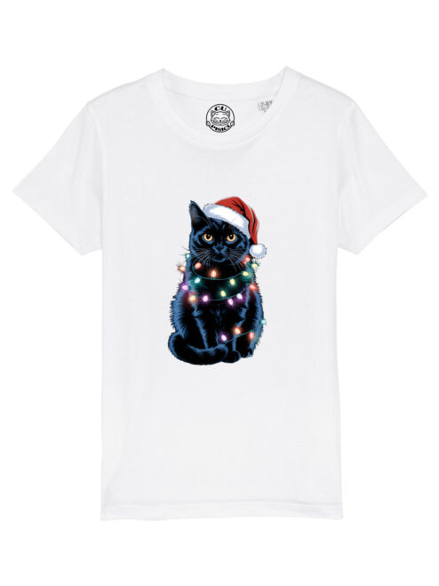 Tricou bumbac organic-Xmas Black Cat, Copii