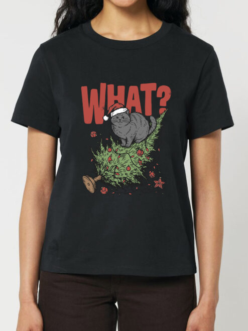Tricou bumbac organic-Naughty Xmas Cat, Femei