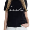 Tricou cu Pisica Heartbeat si Pernute, pictat manual-Negru