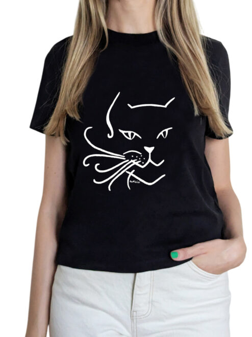 Tricou cu Pisica Neagra, pictat manual