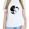 Tricou cu Pisici Yin si Yang, pictat manual-Alb