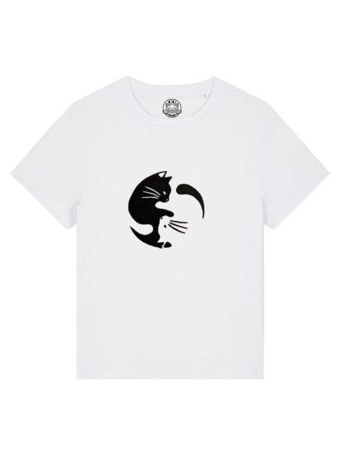 Tricou cu Pisici Yin si Yang, pictat manual-Alb