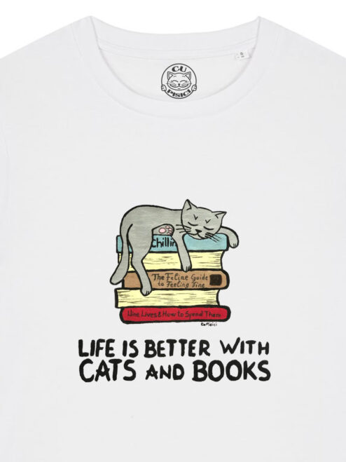 Tricou pictat manual Cats & Books