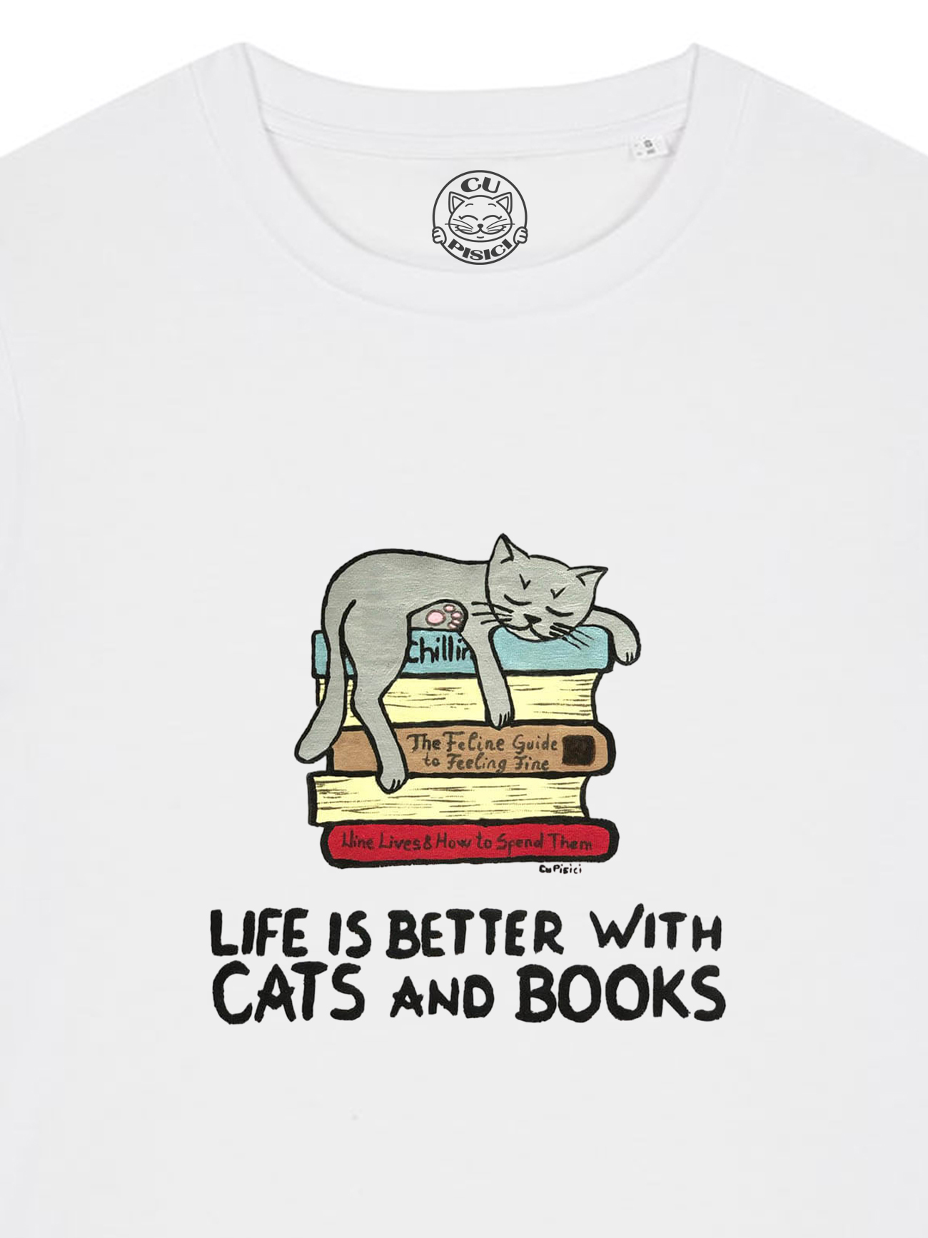 Tricou pictat manual Cats & Books