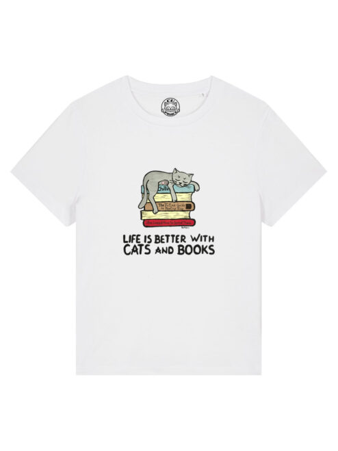 Tricou pictat manual Cats & Books
