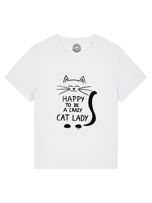 Tricou pictat manual-Crazy Cat Lady, Alb