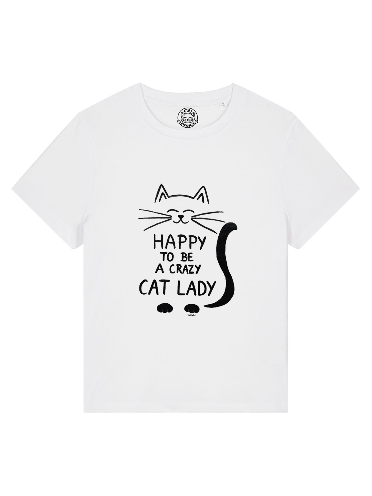 Tricou pictat manual-Crazy Cat Lady, Alb