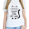Tricou pictat manual-Crazy Cat Lady, Alb