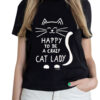 Tricou pictat manual-Crazy Cat Lady, Negru