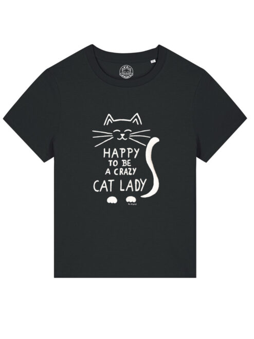Tricou pictat manual-Crazy Cat Lady, Negru