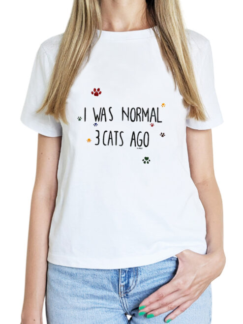 Tricou pictat manual-I was normal 3 Cats Ago, Alb