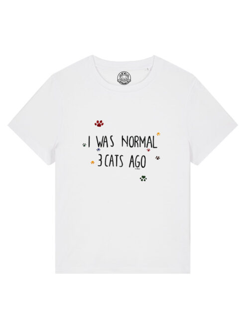 Tricou pictat manual-I was normal 3 Cats Ago, Alb