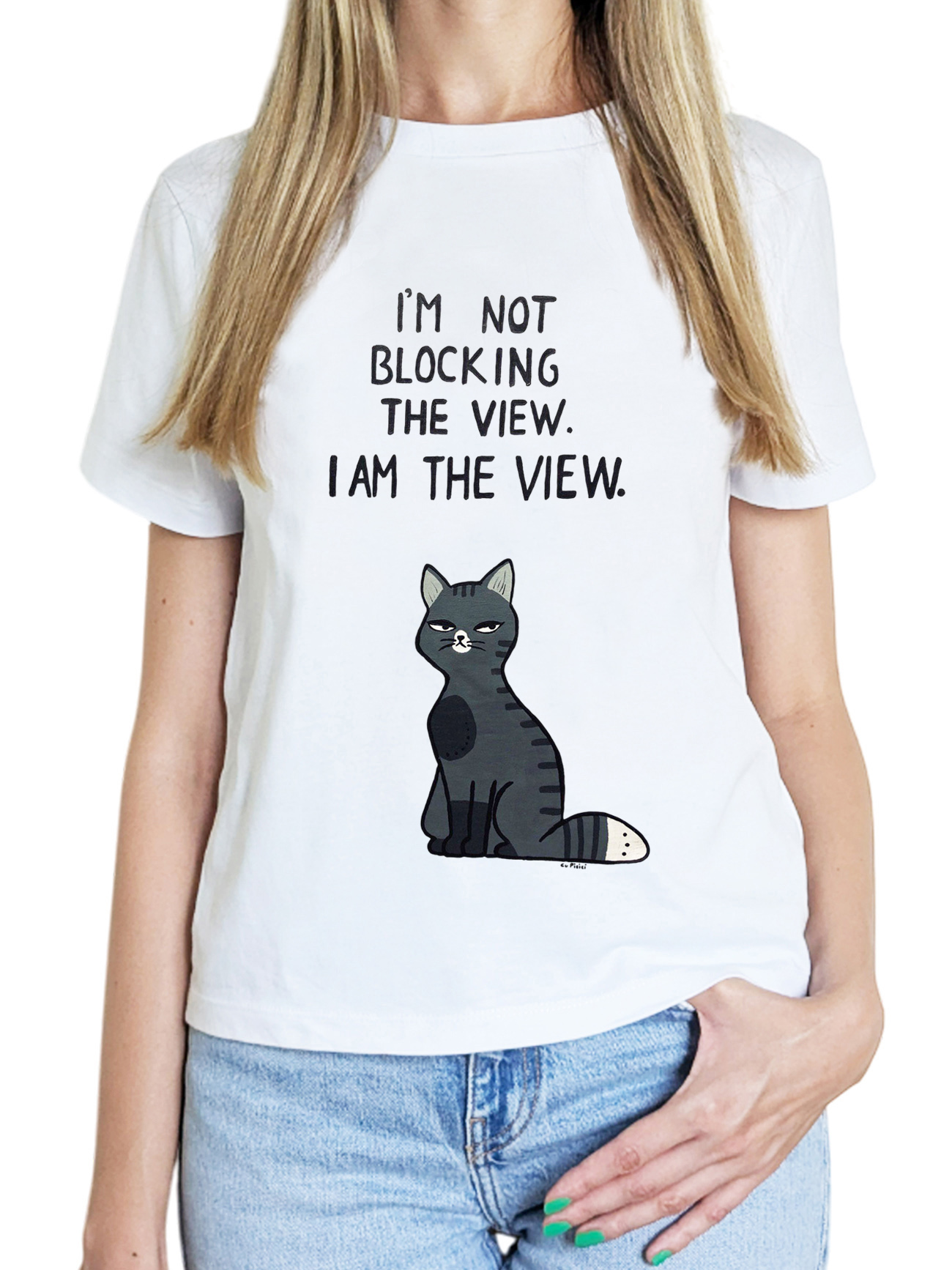 Tricou pictat manual cu Pisica Aroganta