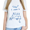 Tricou pictat manual cu Pisica Lenesa-Alb