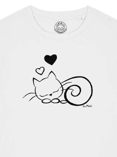 Tricou pictat manual cu Pisica Somnoroasa