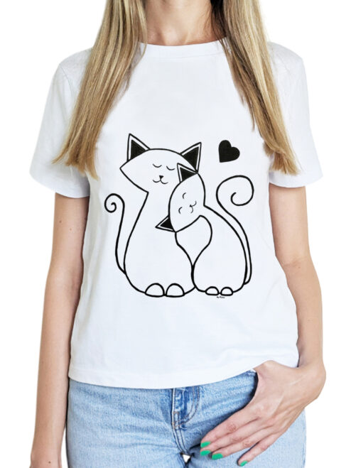 Tricou pictat manual cu Pisici care se Iubesc