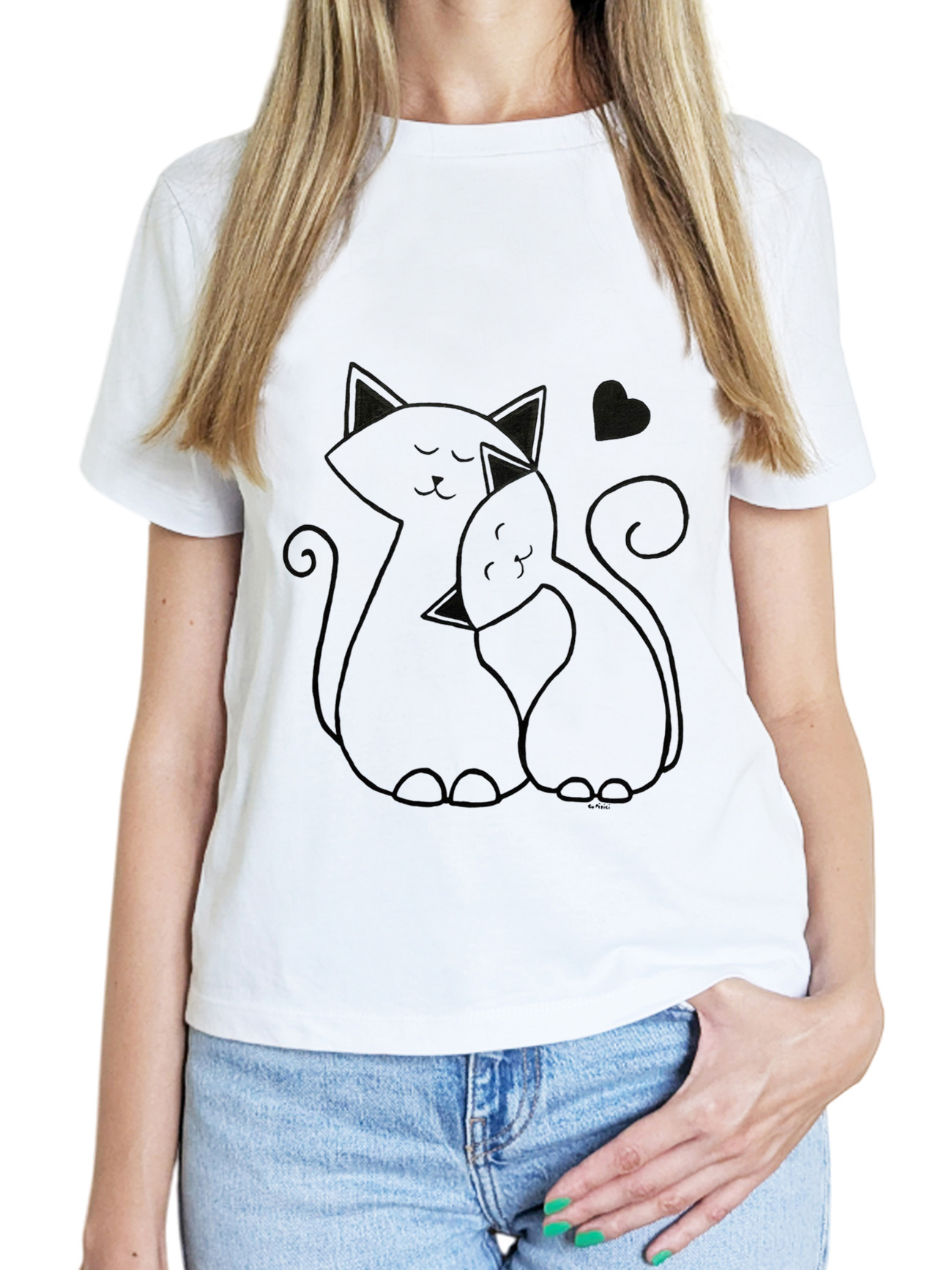 Tricou pictat manual cu Pisici care se Iubesc