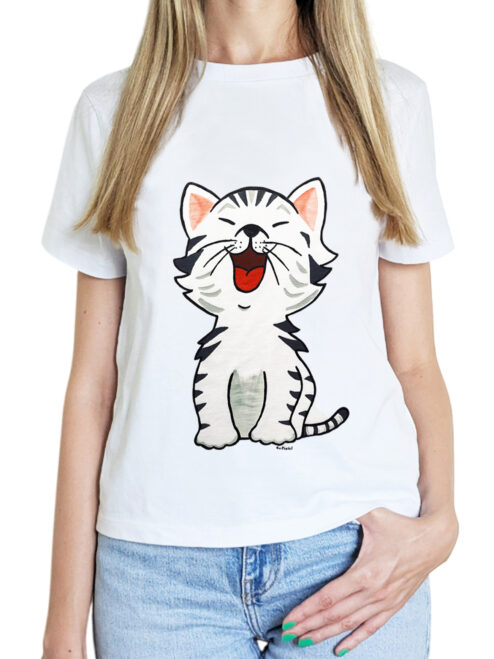 Tricou pictat manual cu Pisicuta Fericita