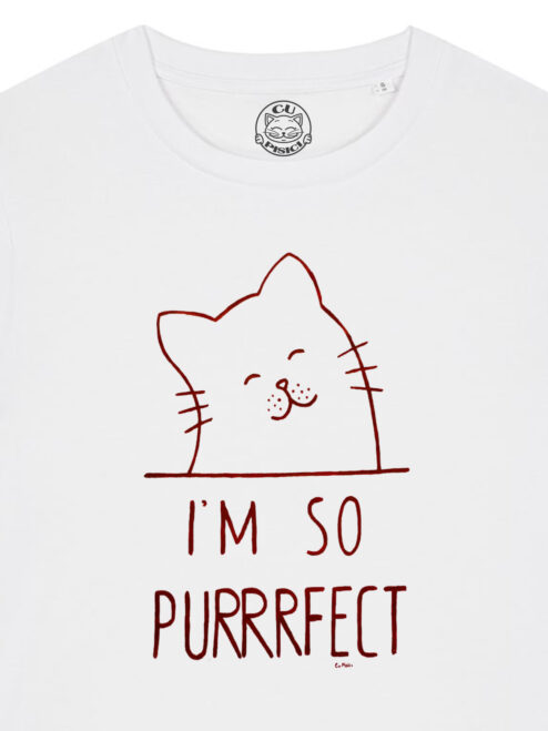 Tricou pictat manual cu Pisicuta I’m so Purrrfect-Alb