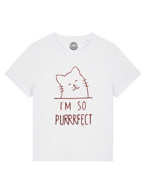 Tricou pictat manual cu Pisicuta I’m so Purrrfect-Alb