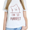 Tricou pictat manual cu Pisicuta I’m so Purrrfect-Alb
