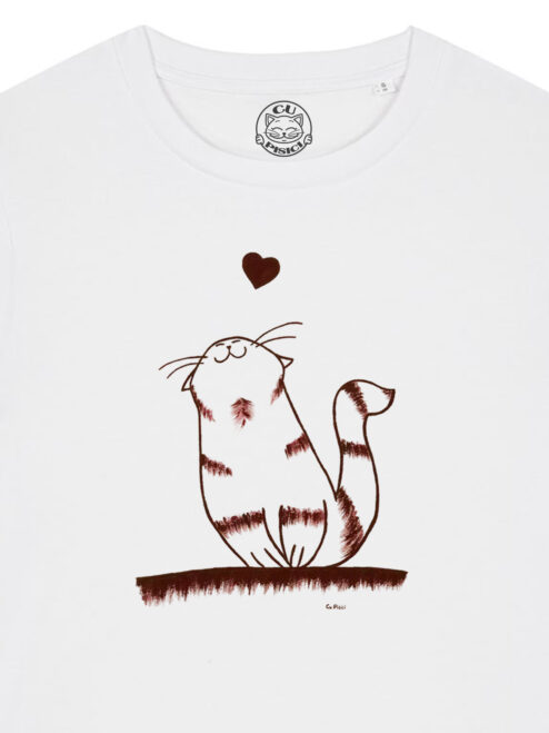 Tricou pictat manual cu Pisica Indragostita