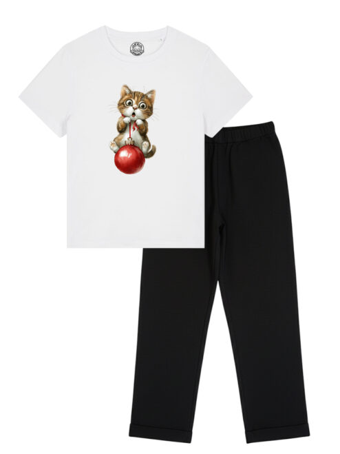 Pijamale cu Pisici-Playful Xmas Cat, Femei