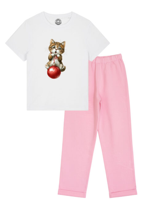 Pijamale cu Pisici-Playful Xmas Cat, Femei