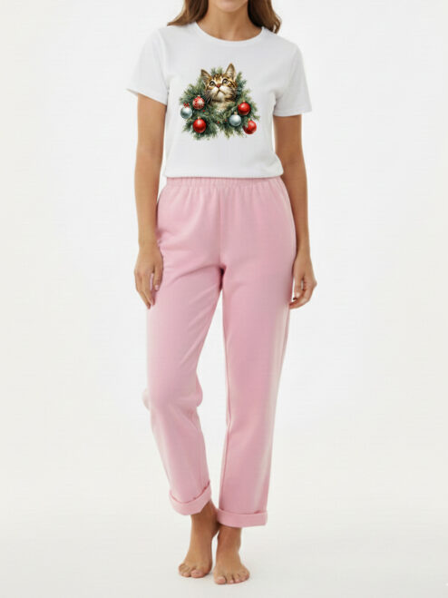 Pijamale cu Pisici-Curious Xmas Cat, Femei