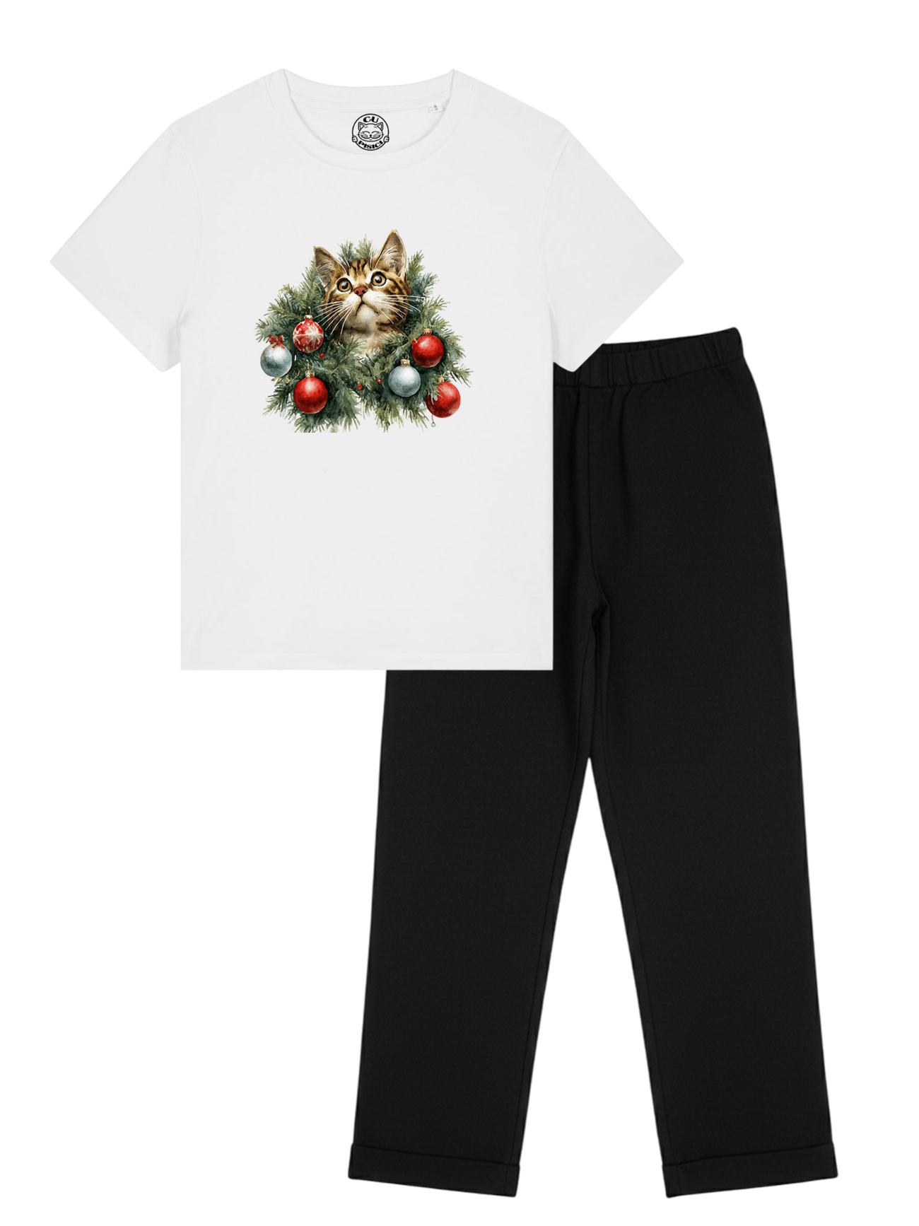 Pijamale cu Pisici-Curious Xmas Cat, Femei