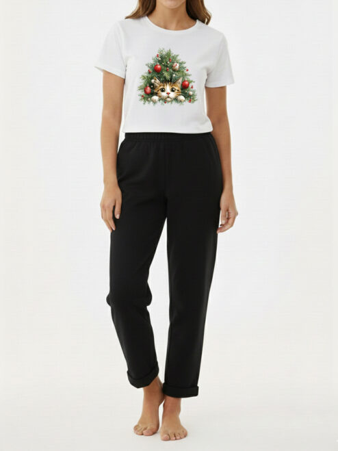 Pijamale cu Pisici-Sweet Xmas Cat, Femei