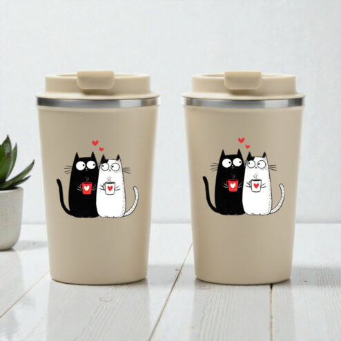 Set cani termos cafea-Love, Purrs & Coffee