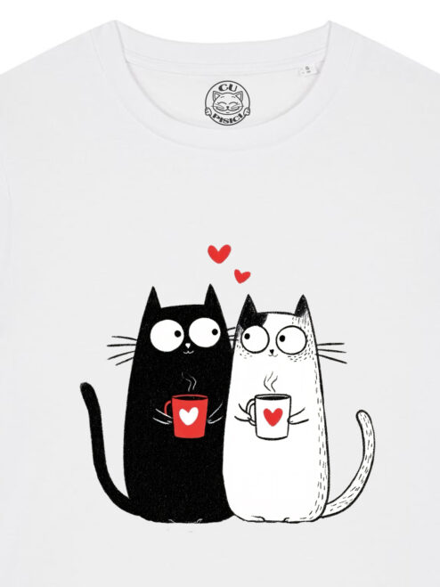 Tricou bumbac organic-Love, Purrs & Coffee, Femei