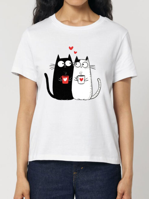 Tricou bumbac organic-Love, Purrs & Coffee, Femei