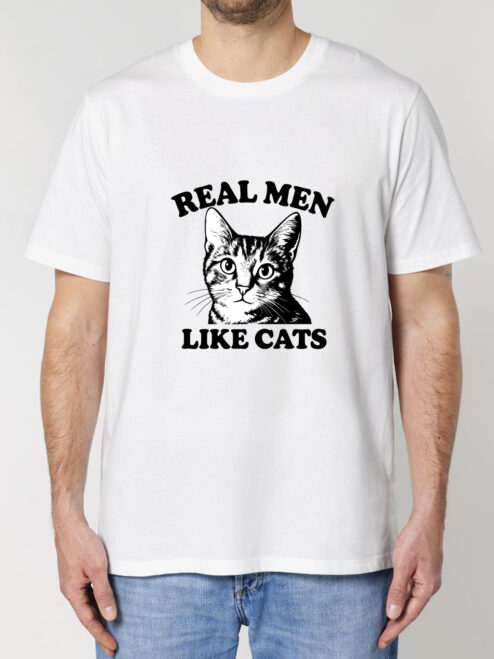 Tricou bumbac organic-Real Men Like Cats , Barbati