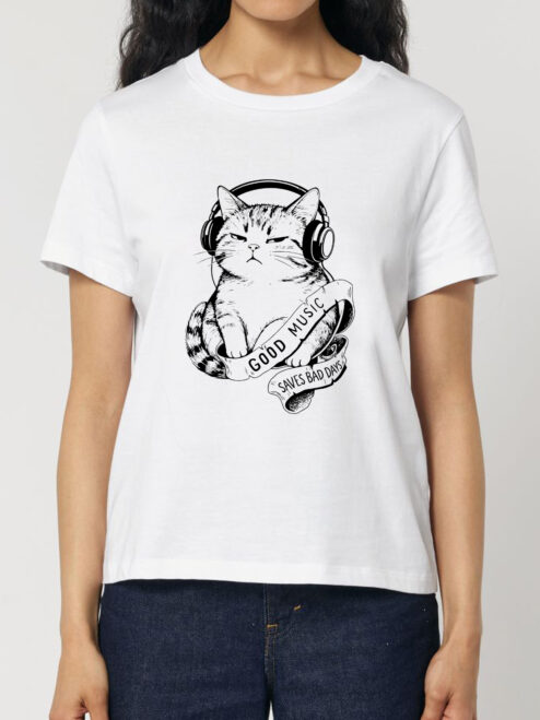 Tricou bumbac organic-Good music saves bad days, Femei