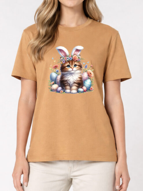 Tricou bumbac organic-Cute Easter Cat, UNISEX