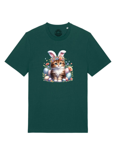 Tricou bumbac organic-Cute Easter Cat, UNISEX