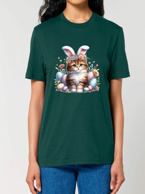 Tricou bumbac organic-Cute Easter Cat, UNISEX