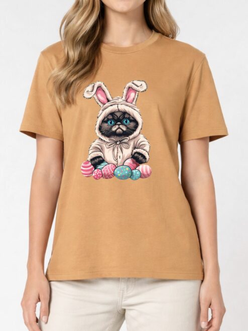 Tricou bumbac organic-Grumpy Easter Cat, UNISEX