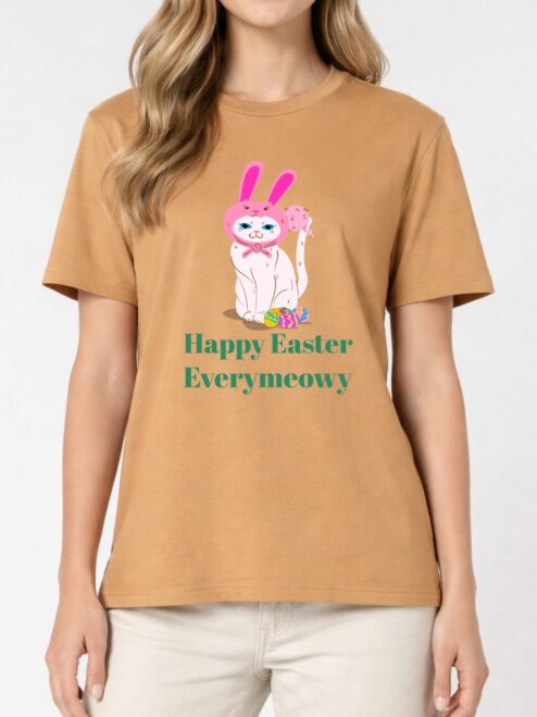 Tricou bumbac organic-Happy Easter Everymeowy, UNISEX