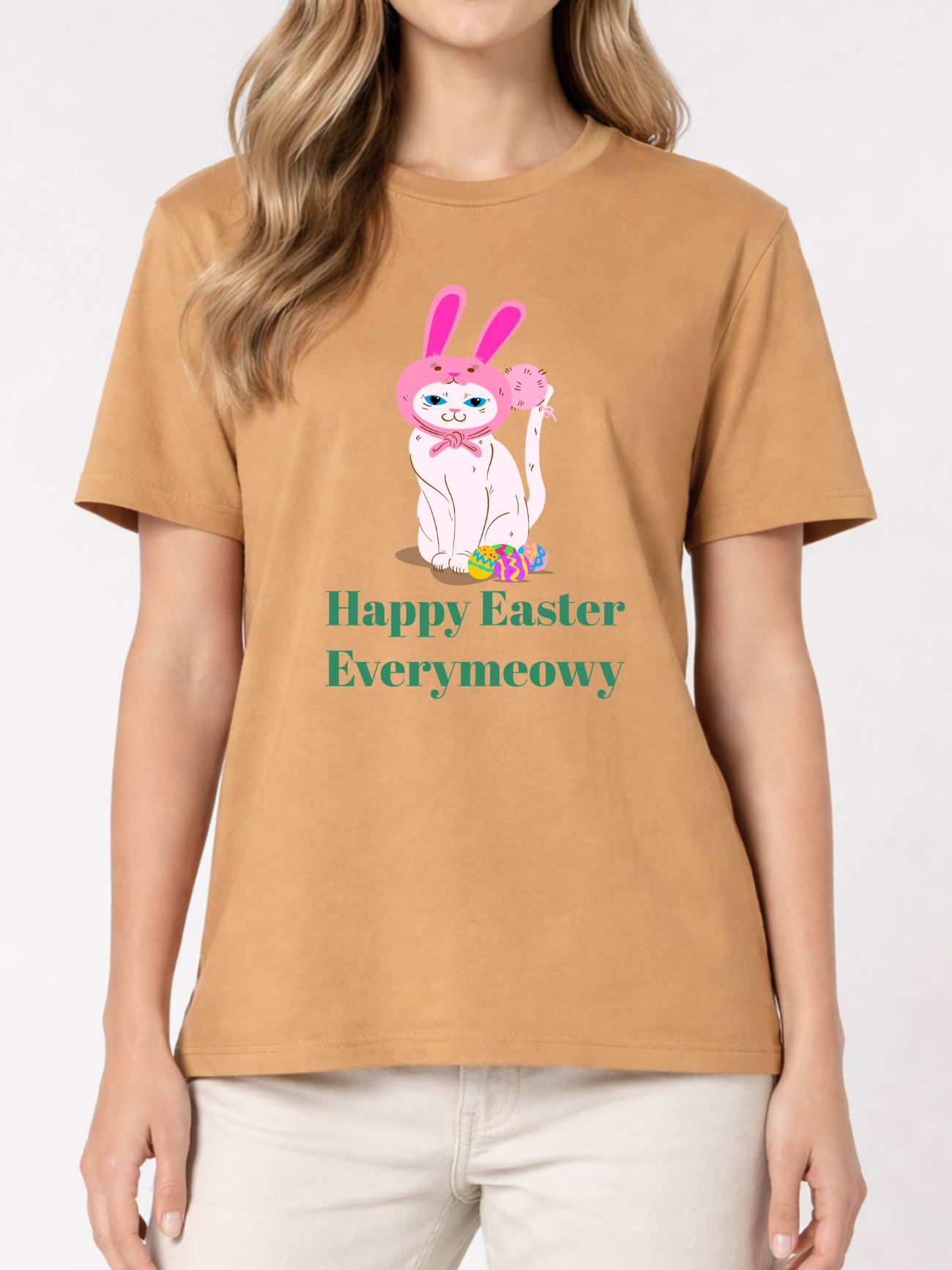 Tricou bumbac organic-Happy Easter Everymeowy, UNISEX