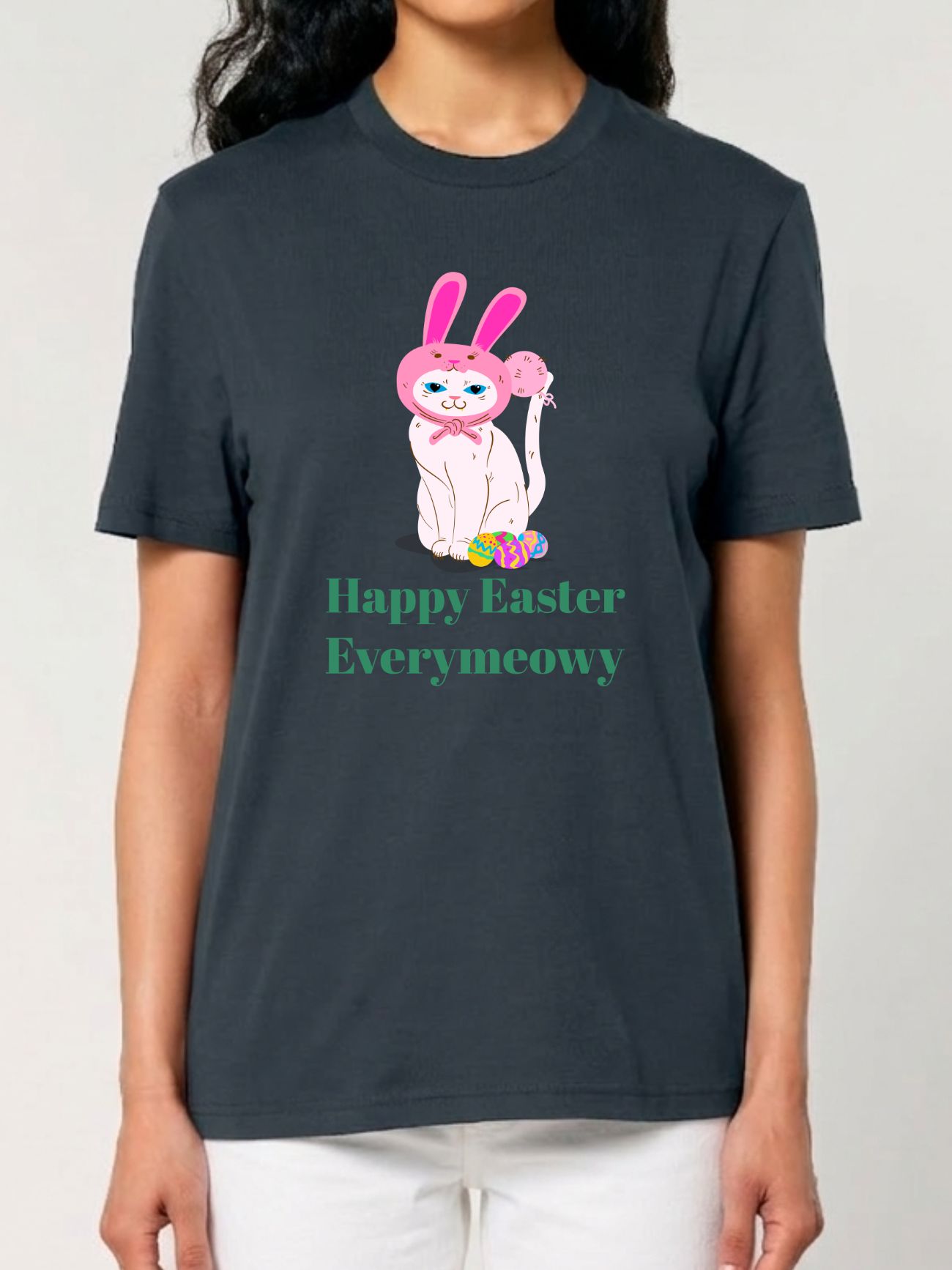 Tricou bumbac organic-Happy Easter Everymeowy, UNISEX
