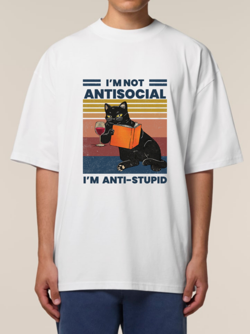 Tricou bumbac organic Oversized-Anti-stupid, UNISEX