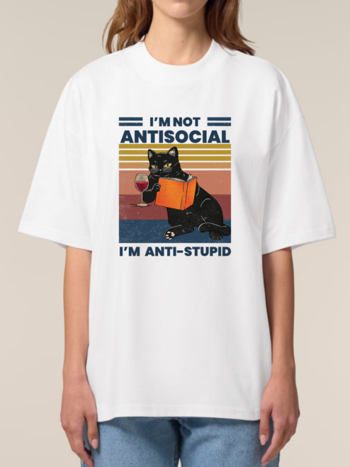 Tricou bumbac organic Oversized-Anti-stupid, UNISEX