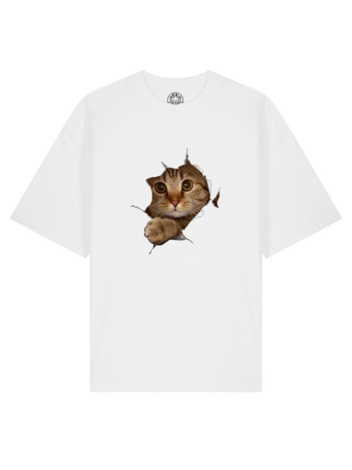 Tricou bumbac organic Oversized-Curious Cat, UNISEX